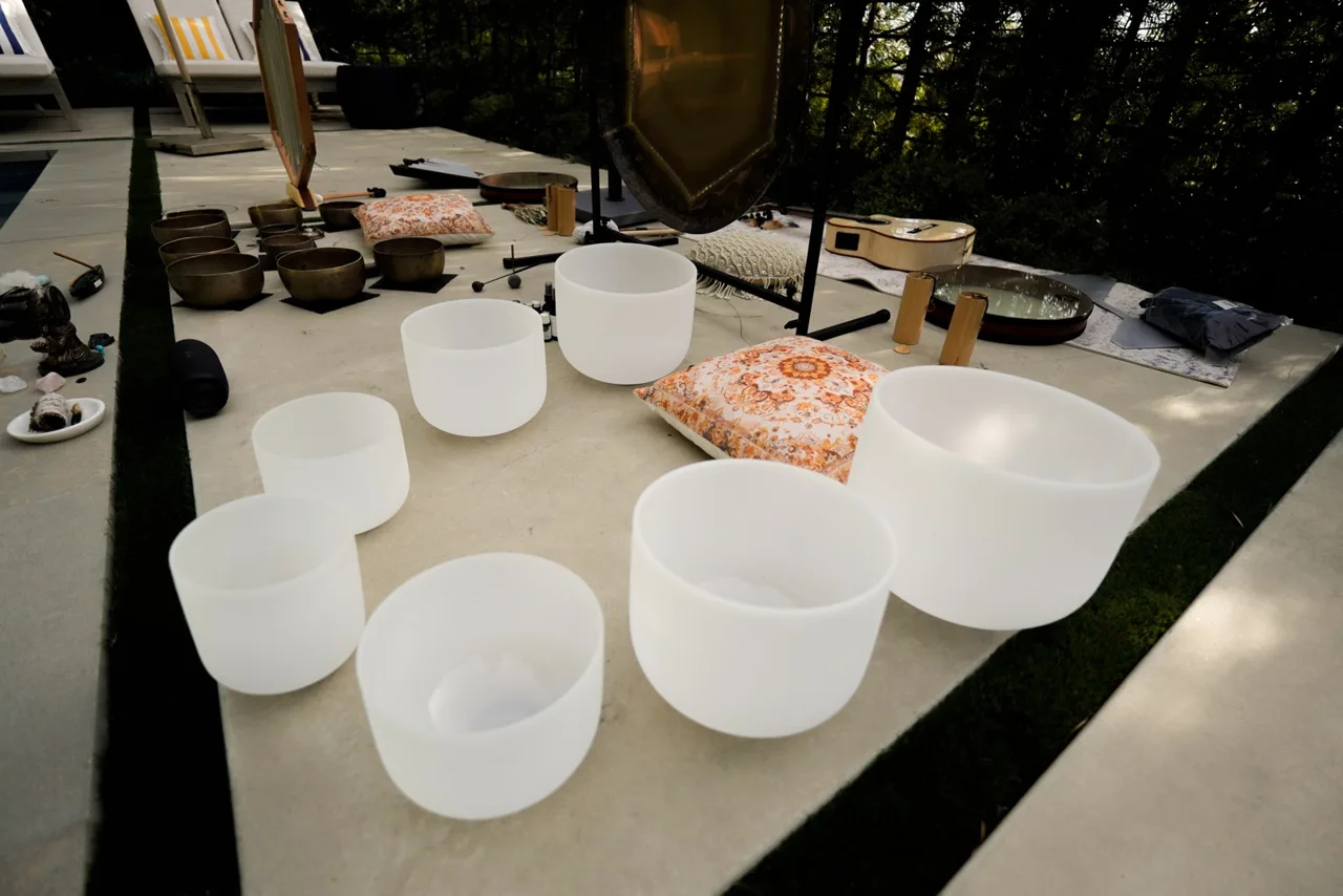 Sound bowls and instruments prepared for a private journey